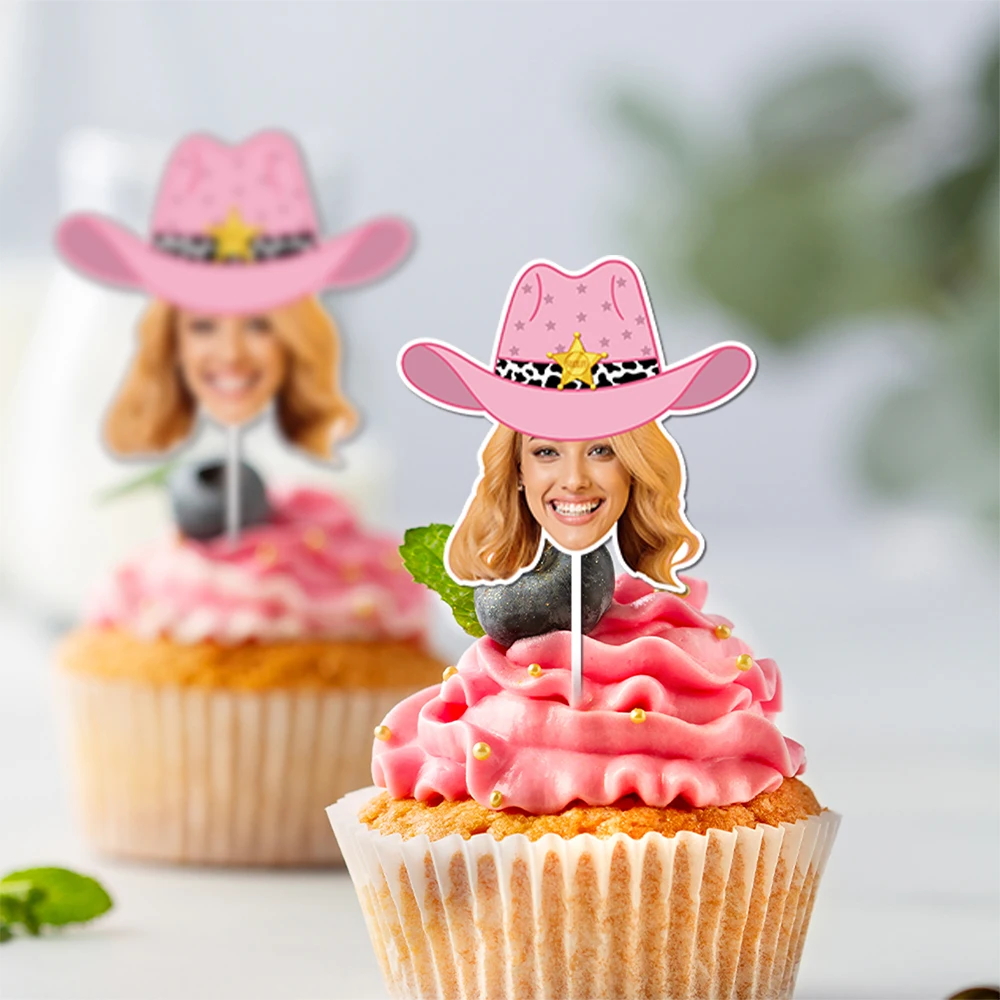 تخصيص شخصية صورة الوجه راعية البقر راية رعاة البقر كعكة توبر القش ملصق العازبة الكبار حفلة عيد ميلاد الديكور #3