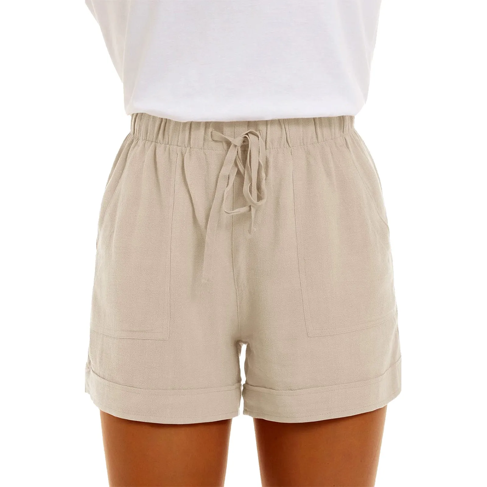 Women Casual Shorts Summer New European and American High Waisted Lace Up Loose Twill Wide Leg Short Pants With Pockets