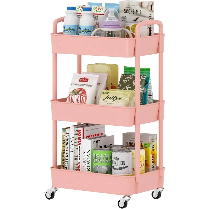 

5-Tier Plastic Rolling Utility Cart with Handle, Multi-Functional Storage Trolley for Office, Living Room, Kitchen, Movable