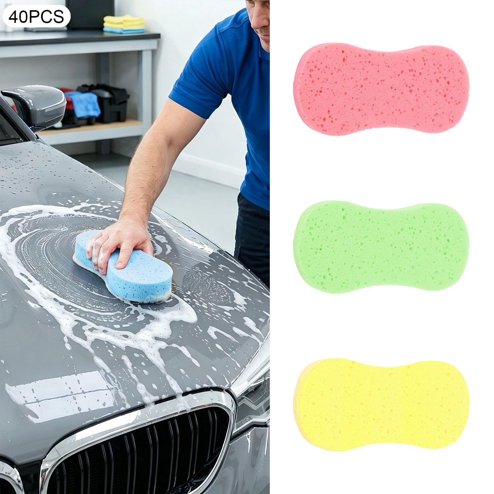 40PCS Car Wash Sponges,Car Wash Sponge,  Multi Purpose Cleaning Washing Sponge Pad