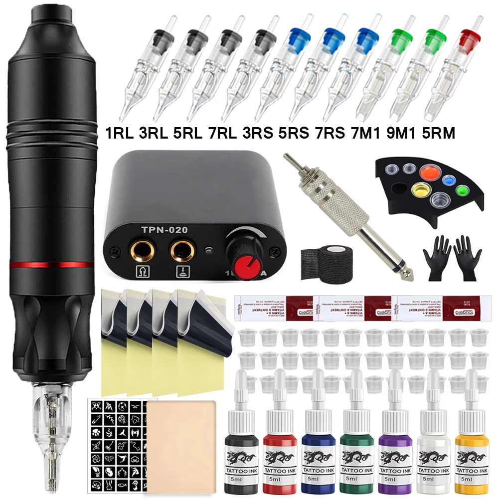 

Professional Tattoo Pen Machine Kit Rotary Pen Set with Tattoo Power Supply Cartridge Needles Tattoo Ink Set for Tattoo Beginner