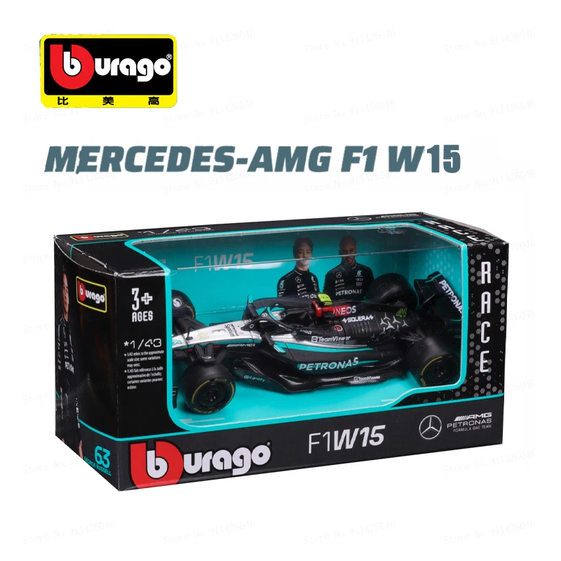 Burago1:43 Mercedes Benz Amg f1 Car Model Racing Car Model W15 Simulation Alloy 2024 Formula Car Kids Toys Christmas Gift