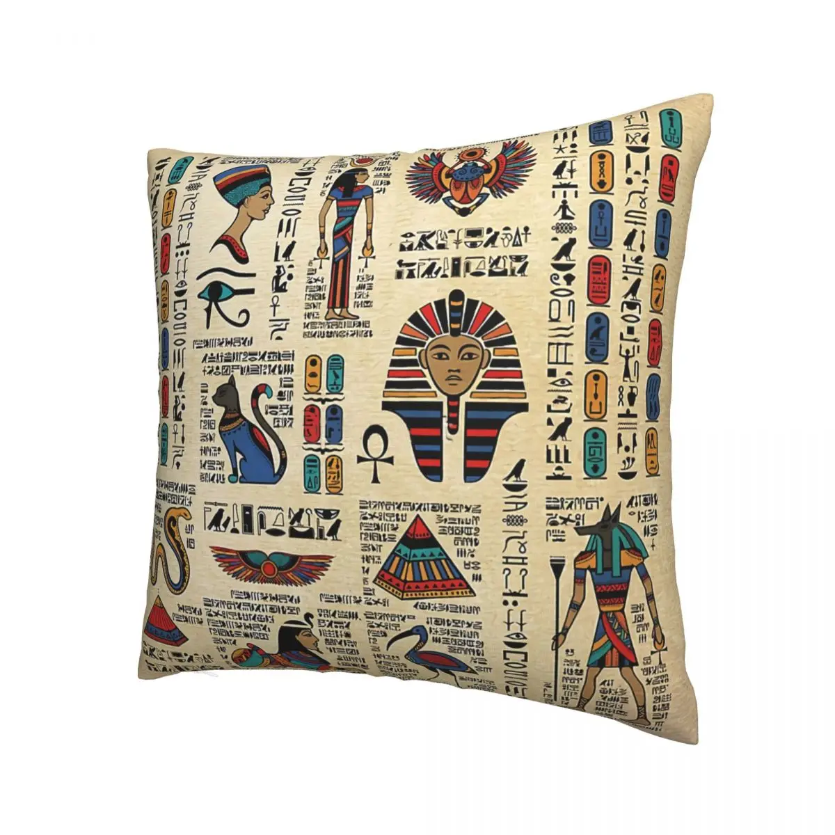 Egyptian Hieroglyphs And Deities On Papyrus Throw Pillow Case Backpack Coussin Case DIY Printed Washable For Home Decor