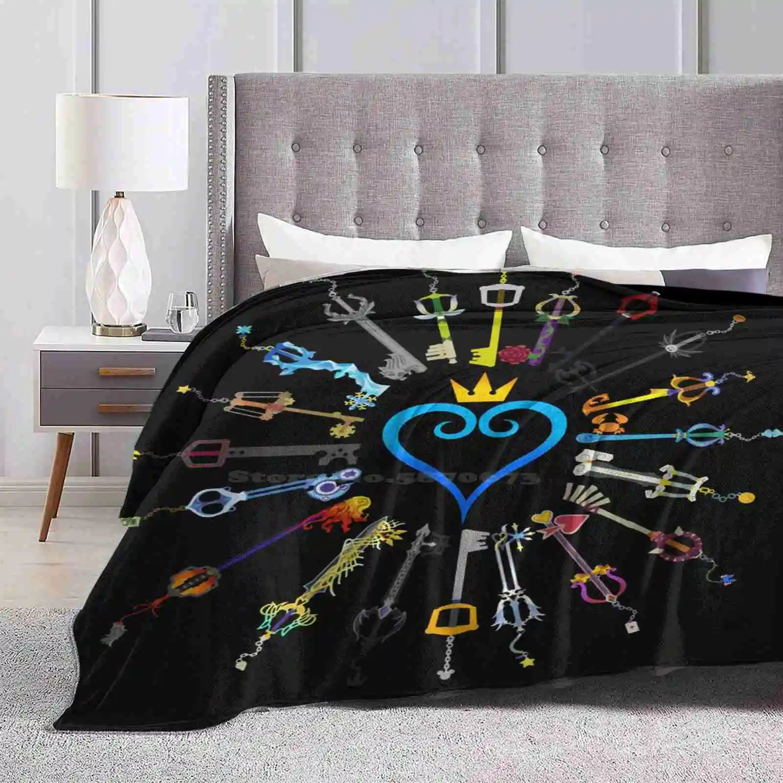 Kingdom Hearts Keyblades Fashion Soft Warm Flannel Blanket Sora Keyblade Riku Kairi Heartless Kh Gaming Kingdom Hearts 3 Square