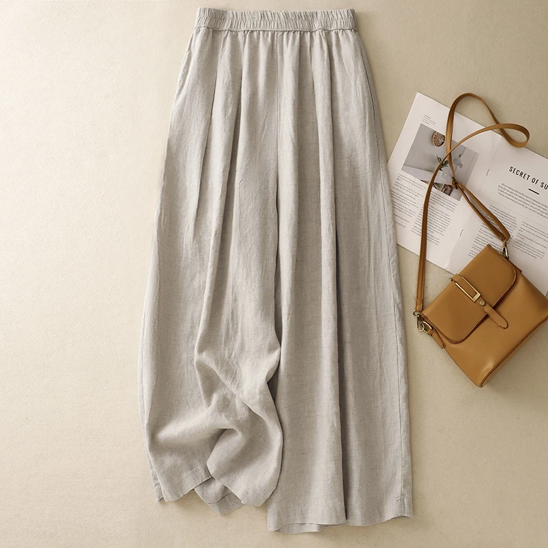 Pantalones de pierna ancha adelgazantes, pantalones largos informales sueltos y finos para mujer, pantalones de corte recto de fibra de bambú para ocio de verano