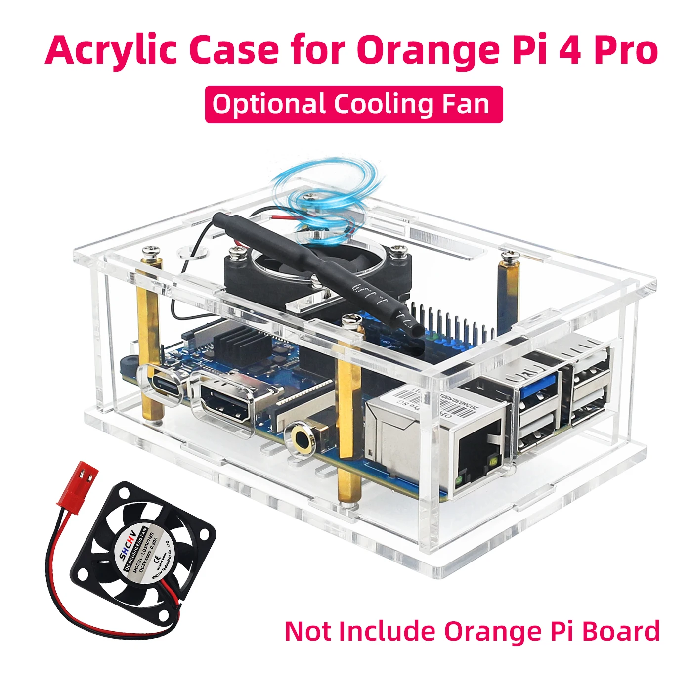 

Акриловый корпус для Orange Pi 4 Pro, прозрачный, с опциональным вентилятором охлаждения и алюминиевым радиатором для OPI 4 Pro