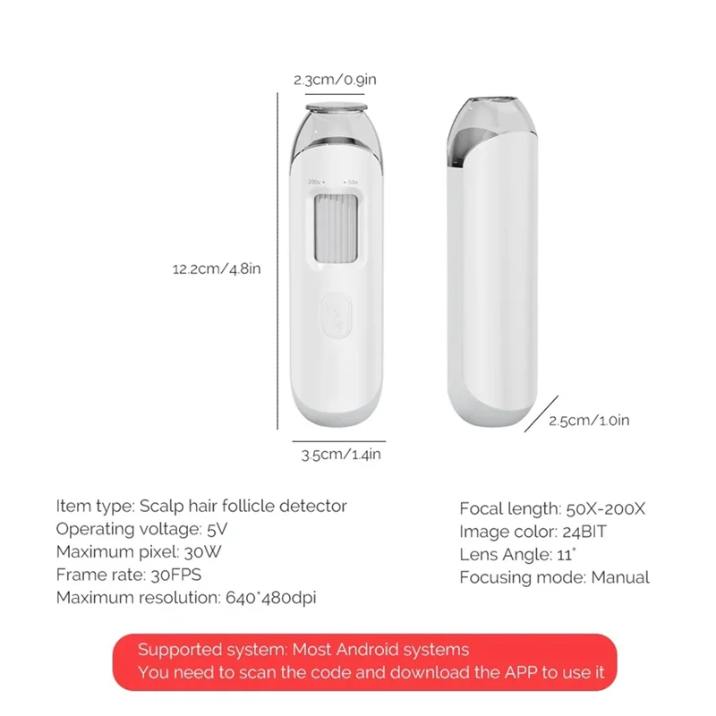 【ABODE】 Huid- en haareetector-emitter 50X-200X Wifi Zichtbaar Mini Haarzakjes Hoofdhuiddetector Porie Vergrootglas Huidanalysator Teste