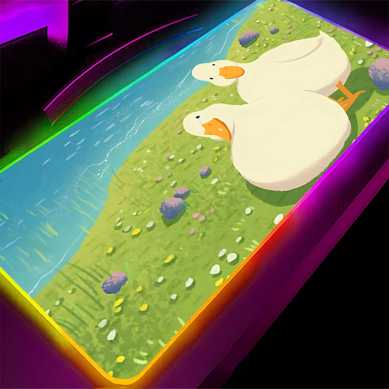 Tapis de souris LED RGB en caoutchouc, motif de dessin animé, accessoires PC, tapis de bureau, tapis de Table antidérapant, pour clavier de canard de bureau