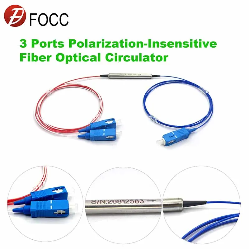 FOCC FIBER 3 Ports Polarization-Insensitive Fiber Optical Circulator 1310nm 1550nm SMF-28e/SC/UPC Can Be Customized
