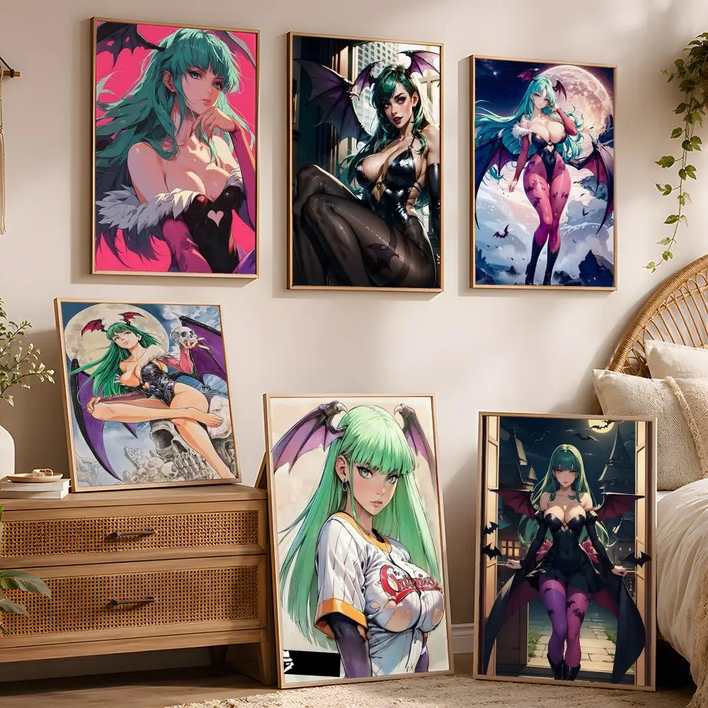 Póster D-Darkstalkers M-Morrigan, decoración de pared moderna HD impermeable y autoadhesiva para dormitorio, sala de estar, dormitorio, oficina, cocina