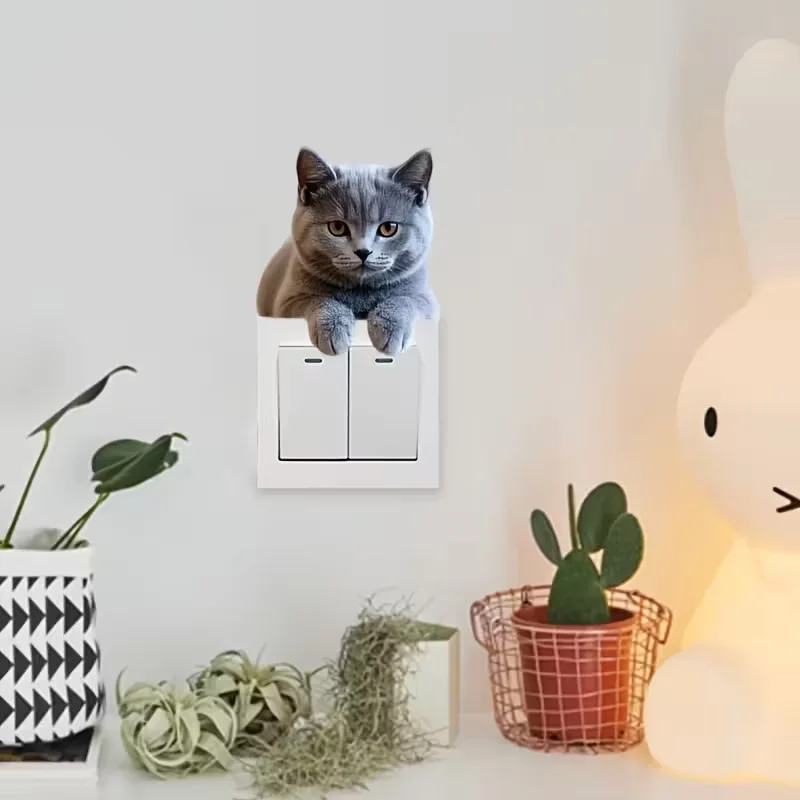 Short haired cat wall switch sticker - self-adhesive socket decorative cover, suitable for home decoration in living rooms
