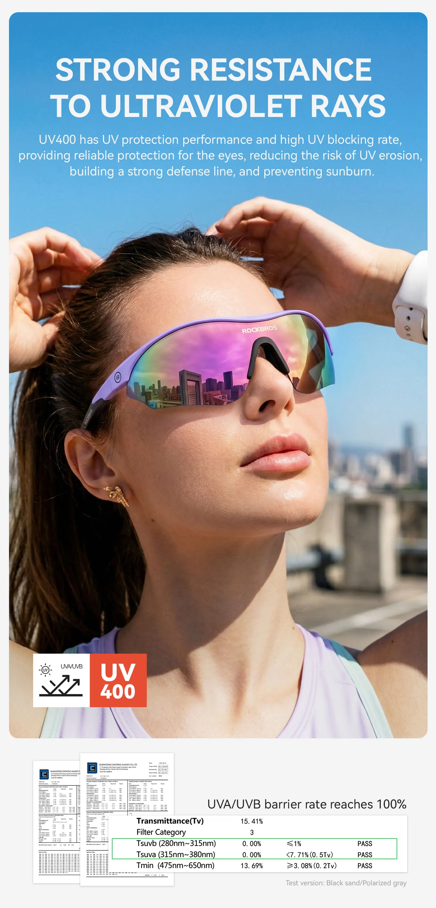 ROCKBROS Polarisierte Fahrradbrille mit 3 Gläsern, Sport-MTB-Rennradbrille, Sonnenbrille für Herren und Damen, UV400-Schutz, Anti-Sonnenbrille zum Laufen, Angeln, Fahrradbrille – Detail 9