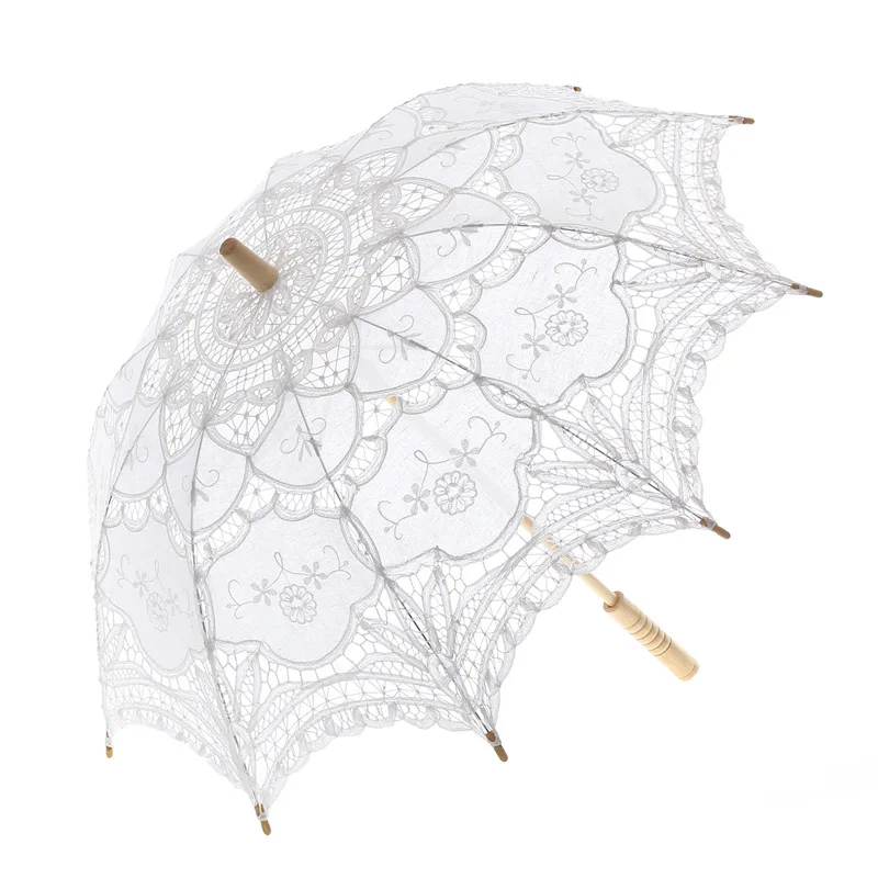 Wedding Guests Gift Outdoor Handmade Detailed Full Cotton Victorian Wholesale Lace Parasols Bride umbrella for Party Photograph