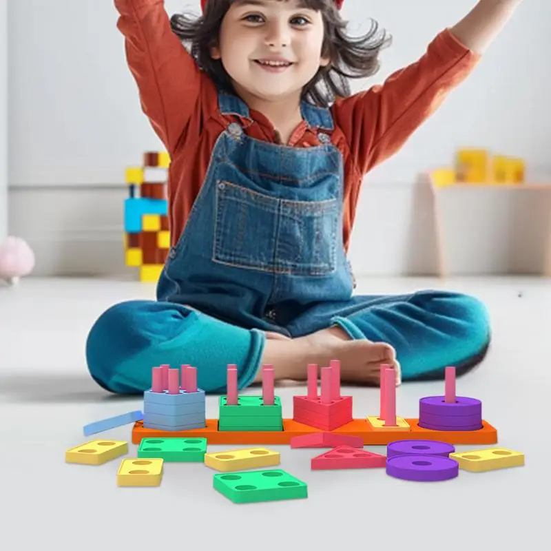 Juguete apilable de formas, juguetes apilables de clasificación de silicona para niños pequeños, apilamiento y formas a juego, vástago apilador, juguetes de aprendizaje preescolar para