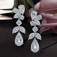 Aesthetic Bride Wedding Earrings Cubic Zirconia Flower Design Earrings for Women Luxury Trendy Jewelry