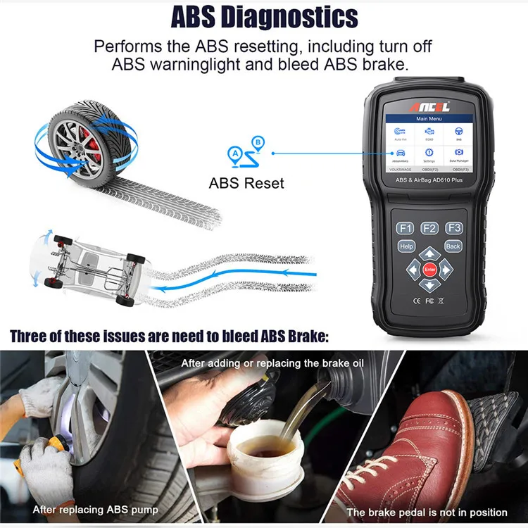 Ancel AD610Plus OBD2 Car Scanner Engine ABS SRS Three System Car Diagnostic Tool