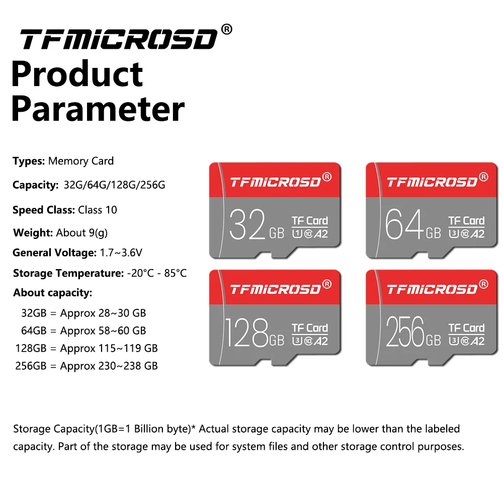 TFMICROSD 32GB U1 C10 Memory Card 64GB UHS-3 A2 mini SD card high speed 25MB/S 128GB 256GB TF Card for camera FD53676533