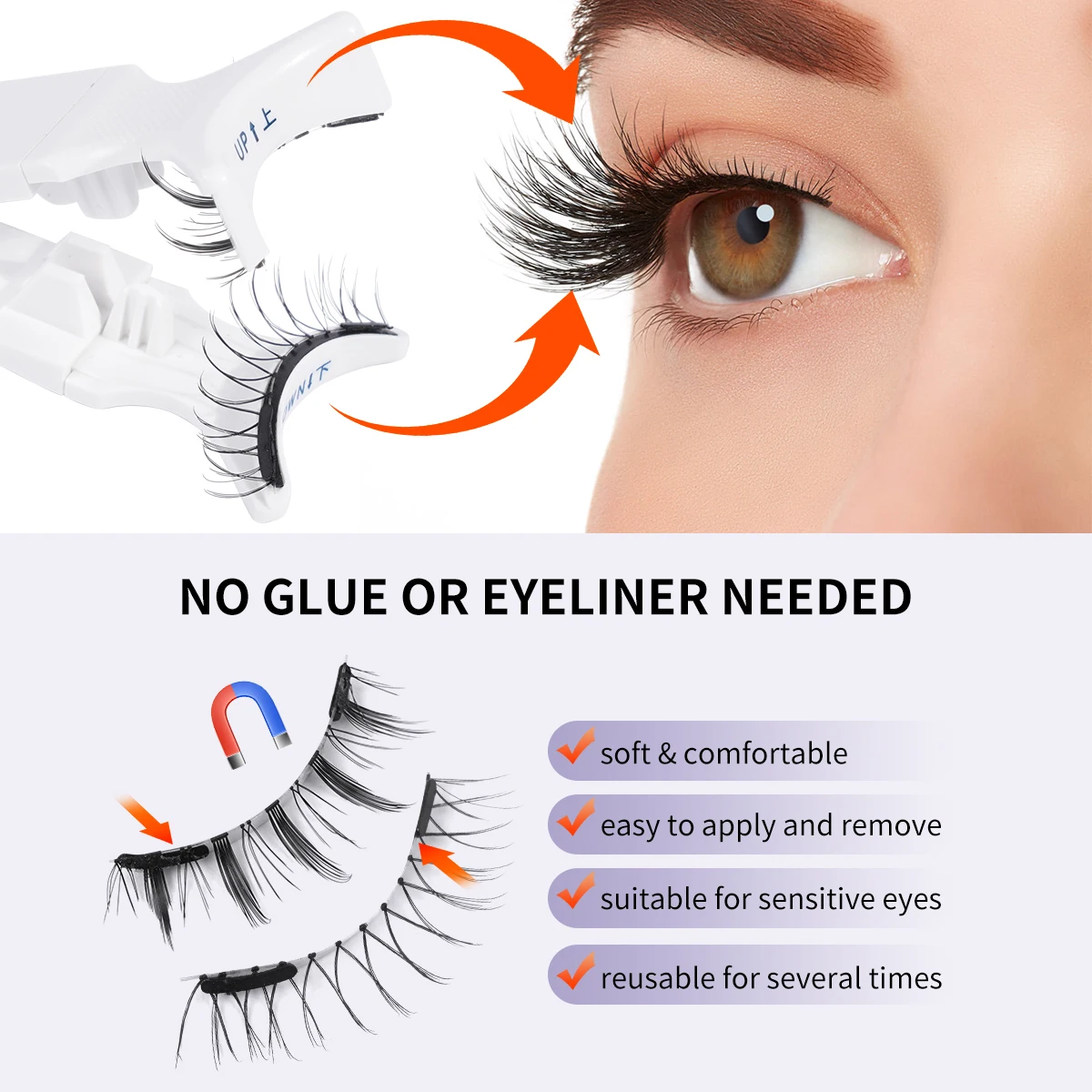 MAGEFY Magnetic Eyelashes with Mirror Applicator Glue Free Reusable Magnetic Lashes Natural Anime Cat Eye Magnetic Lashes Tools
