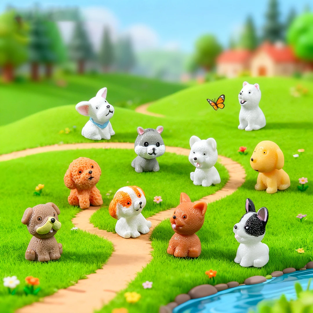 12pcs Resin Mini Dog Figurines Ornament Little Puppy Figures Dog Animal Toys For Fairy Garden Accessories Micro Landscape Decor