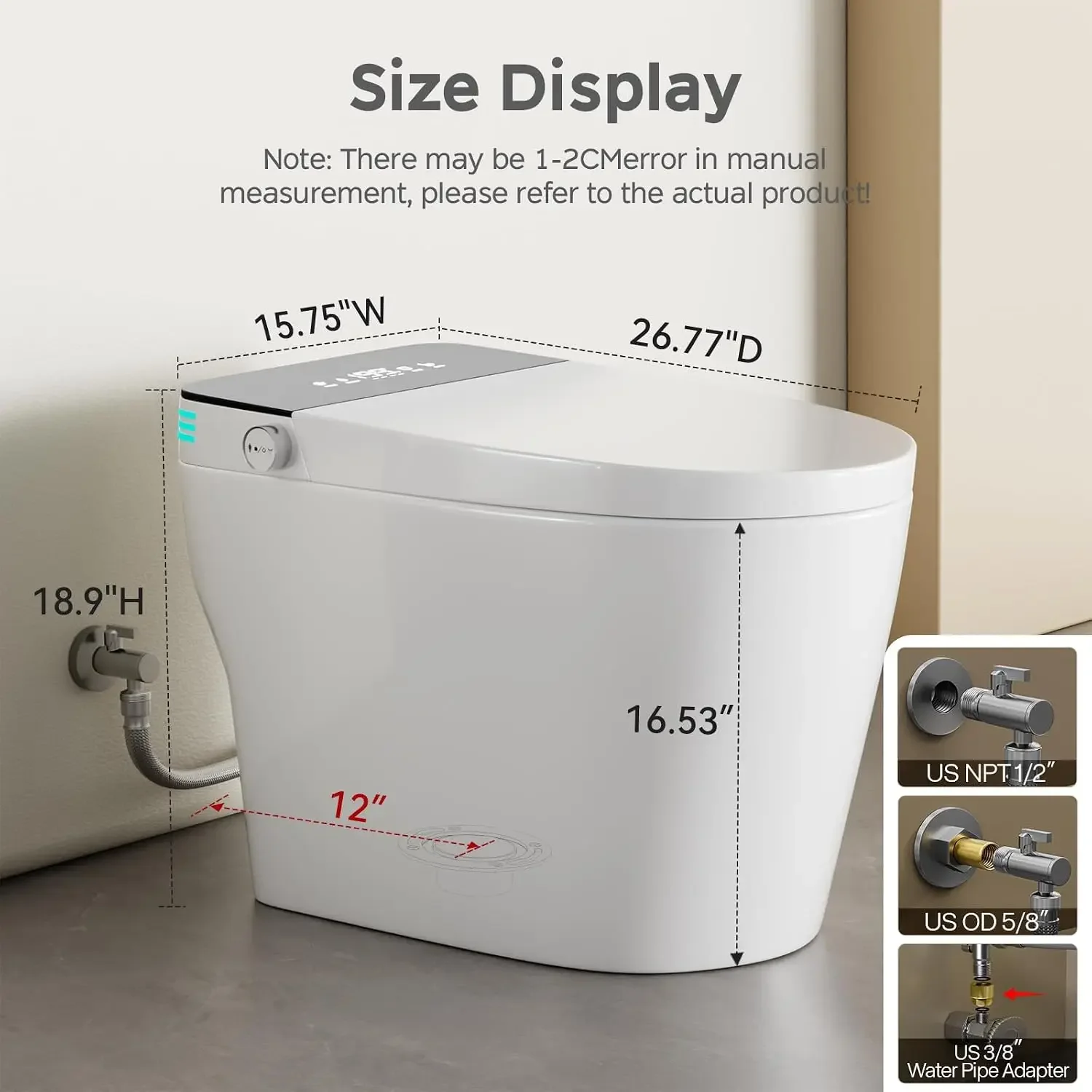 Smart Toilet with Bidet Built In, One Piece Bidet Toilet with Auto Dual Flush, Foam Shield, Modern Elongated Tankless Toilet