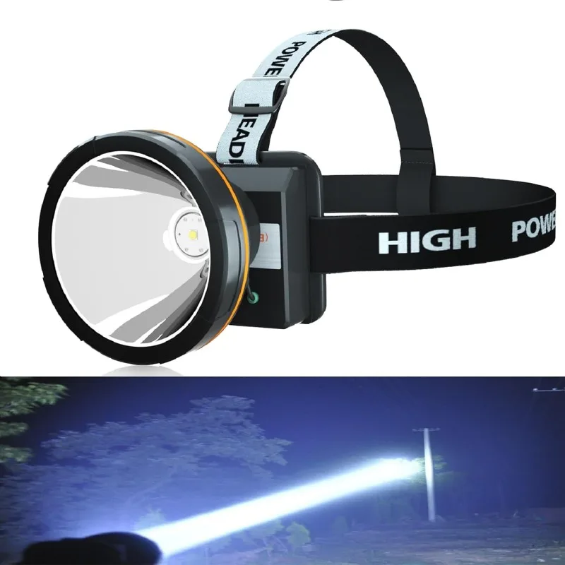 Super Bright Headlamp Rechargeable LED Spotlight with Battery Powered Headlight for Garden Outdoor Camping Fishing (Large)