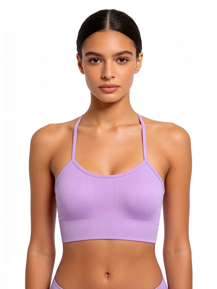 Women Ribbed Seamless Sports Bra Y-Back Thin Strap Adjustable Padded Yoga Crop Top High Elastic Workout Fitness Running Bralette image 4
