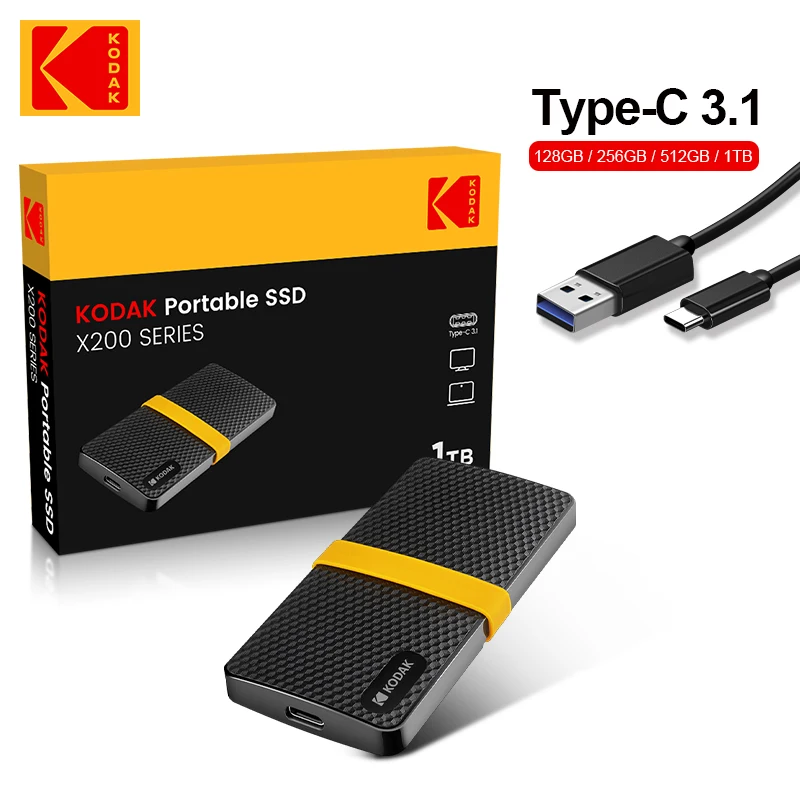 Imagem -02 - Kodak-tipo-c Disco Rígido Externo Ssd Portátil 2tb 1tb Usb 3.1 512gb 256gb Unidade de Estado Sólido para Laptop Macbook pc X200 Pro