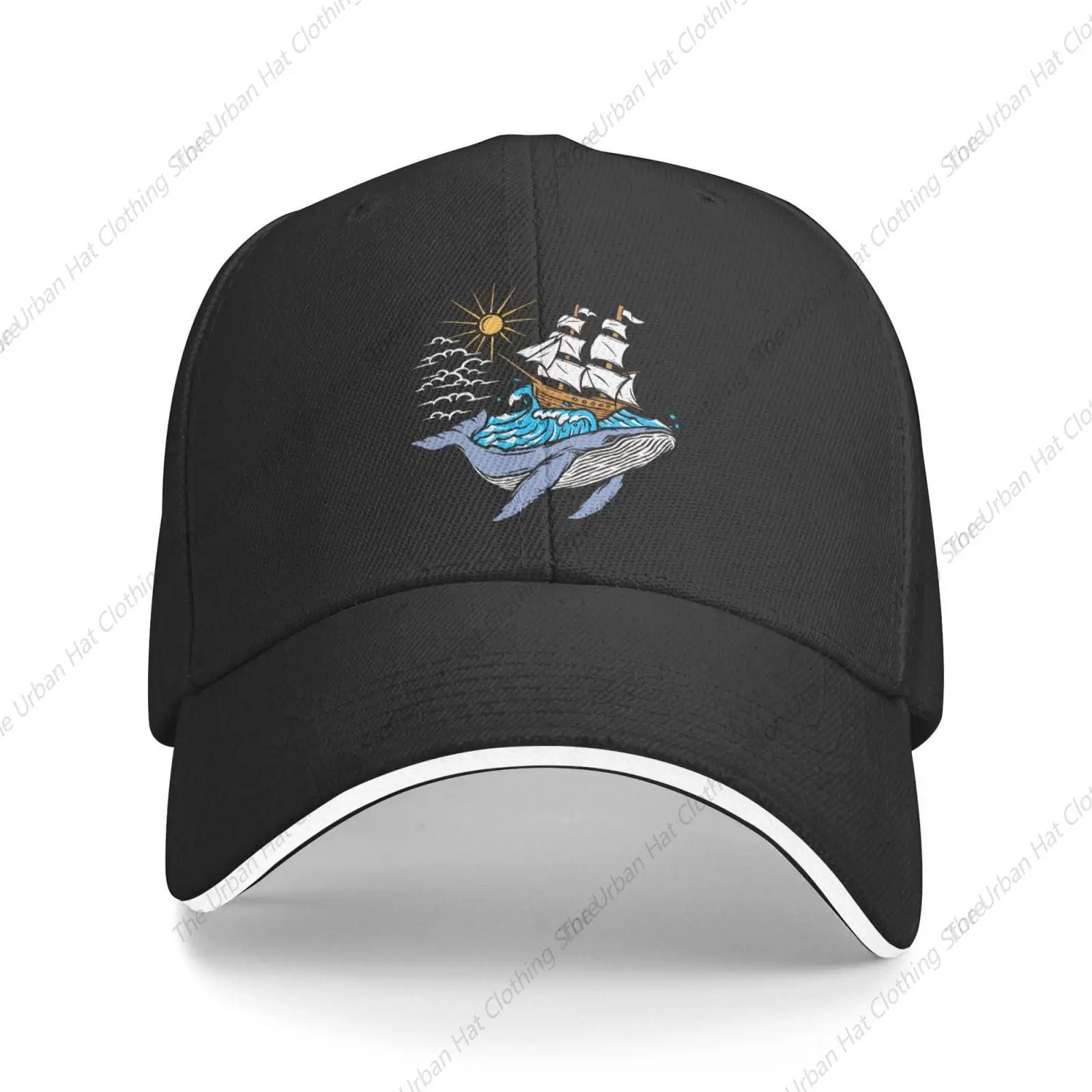 Whales Carrying The Ocean and Sailboats Baseball Cap Women Men Hats Adjustable Trucker Driver Sun Hat Dad Caps for Male Female