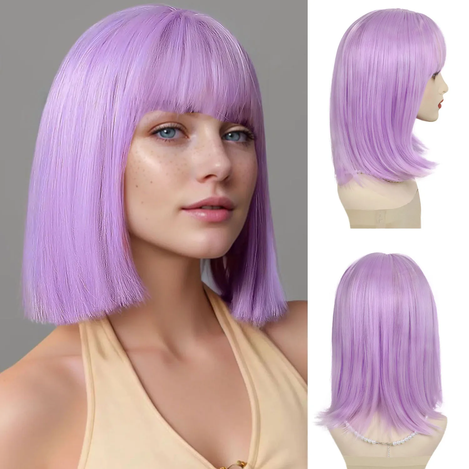 

Косплей Фиолетовый Парик с Челкой Синтетические Волосы Короткие Парики Боб для Женщин Хэллоуин Костюм Партии Фиолетовый Прямой Парик для Девочек