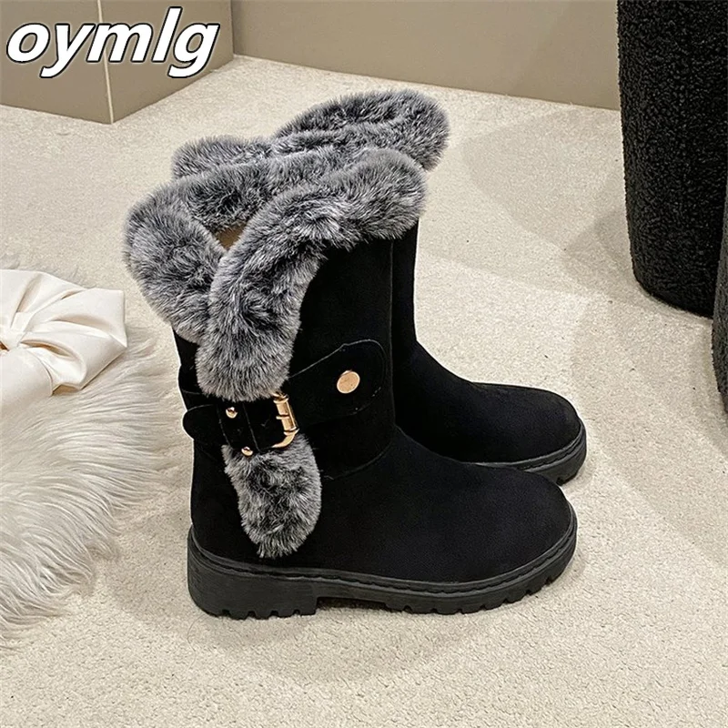 Suede furry snow boots for women 2024  winter frosted leather new style, thick heel round toe and plush warm midsole boots