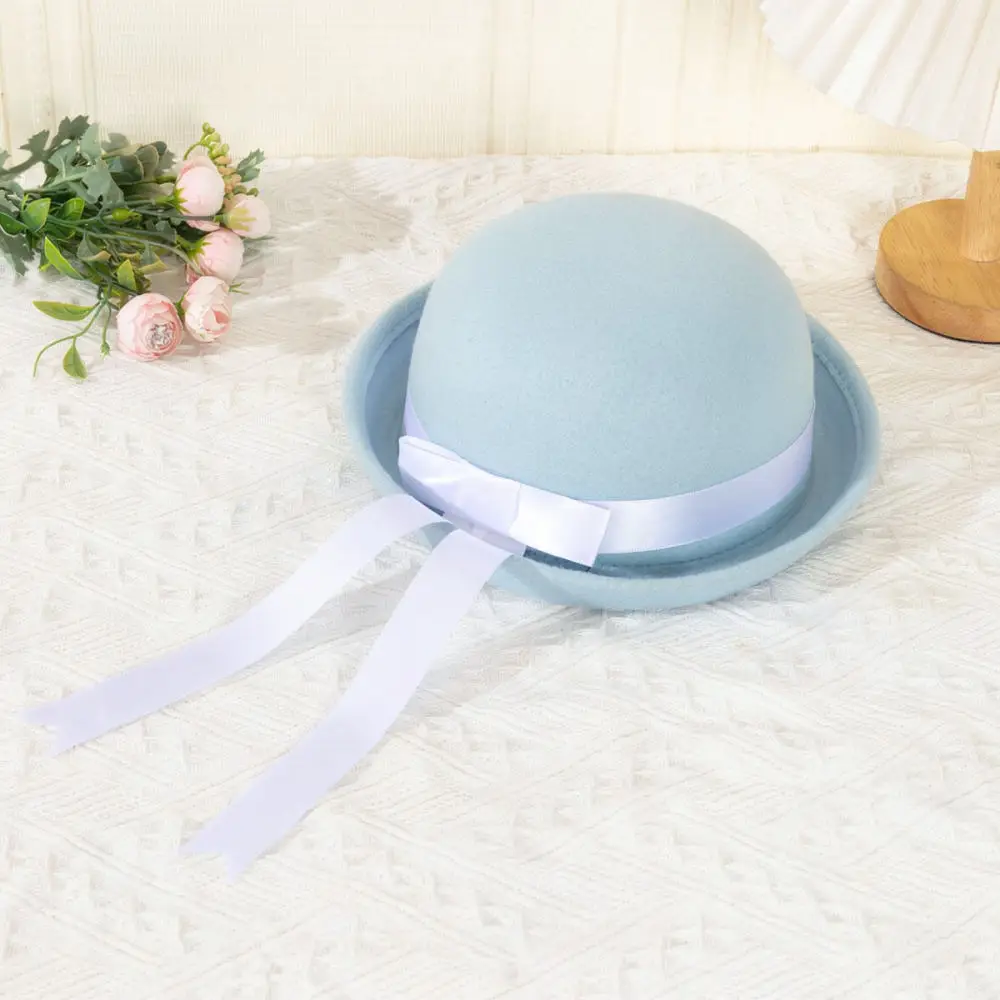 Sweet Woolen Fedora Hat With Ribbon Round Top Cap Academy Style Breathable Warm Fashion Accessory For Girls Daily