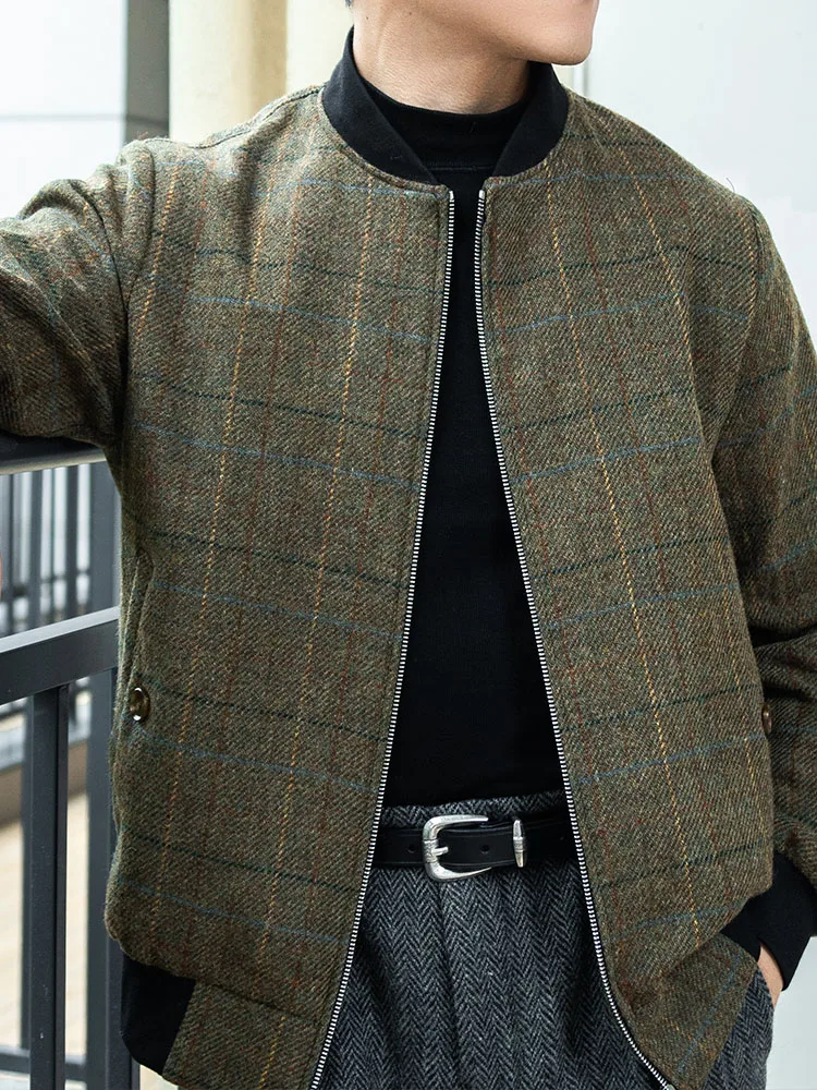 American casual men\'s Ivy wool tweed vintage jacket jacket with modified short baseball jacket IVY