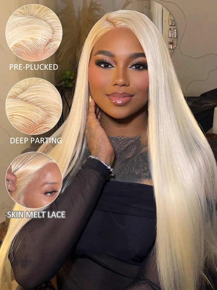 250% High Density HD Transparent 613 Blonde 13x6 Full Frontal Lace Straight Human Hair Wigs Pre Plucked 13x4 Lace Front Wig Brazilian Wig Original 360 Full Lace Wig Can Be Dyed