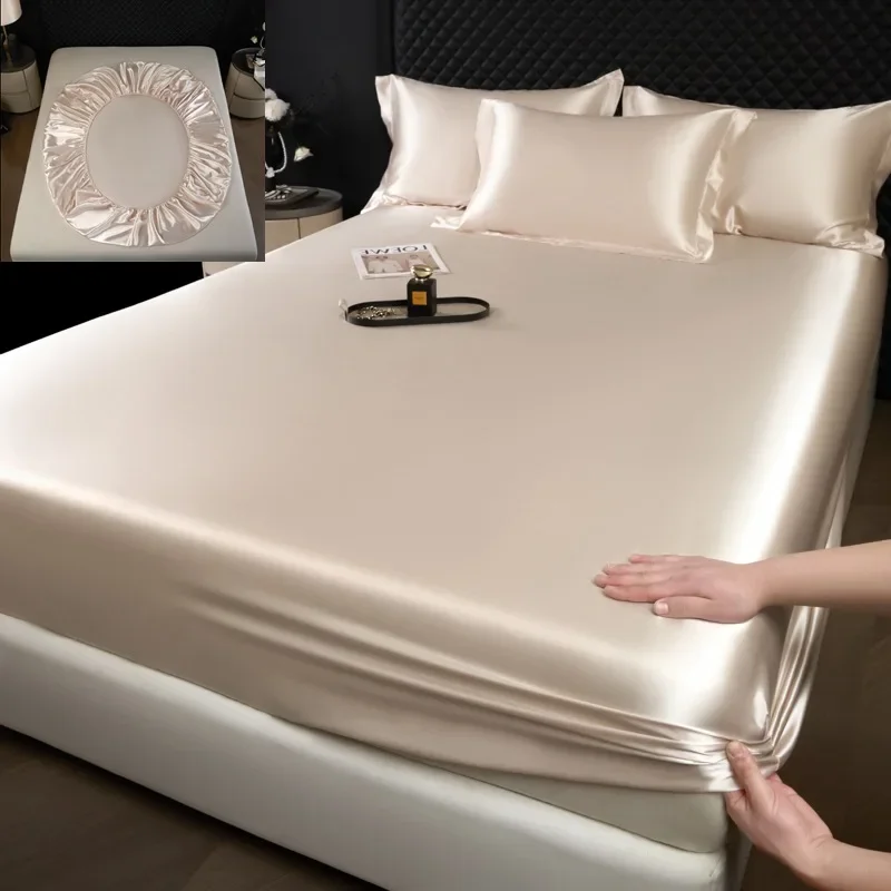 3 Pcs High End 100% Mulberry Silk Fitted Sheet Set with Pillowcase Luxury Solid Color Silk Bedsheet Soft Smooth Satin Bed Linen