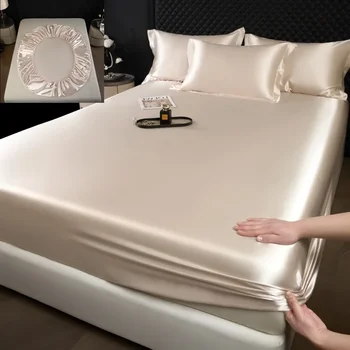 3 Pcs High End 100% Mulberry Silk Fitted Sheet Set with Pillowcase Luxury Solid Color Silk