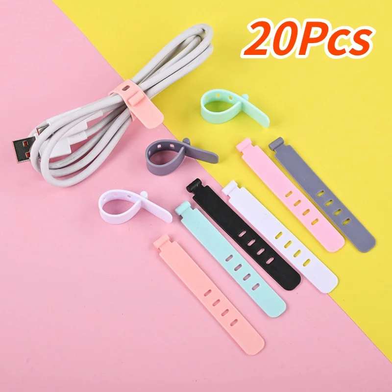 4/12/20PCS Cable Organizer Tie Clip Charger Cord Management Silicone Wire Manager Mouse Headphone Holder Data Line Winder Strap