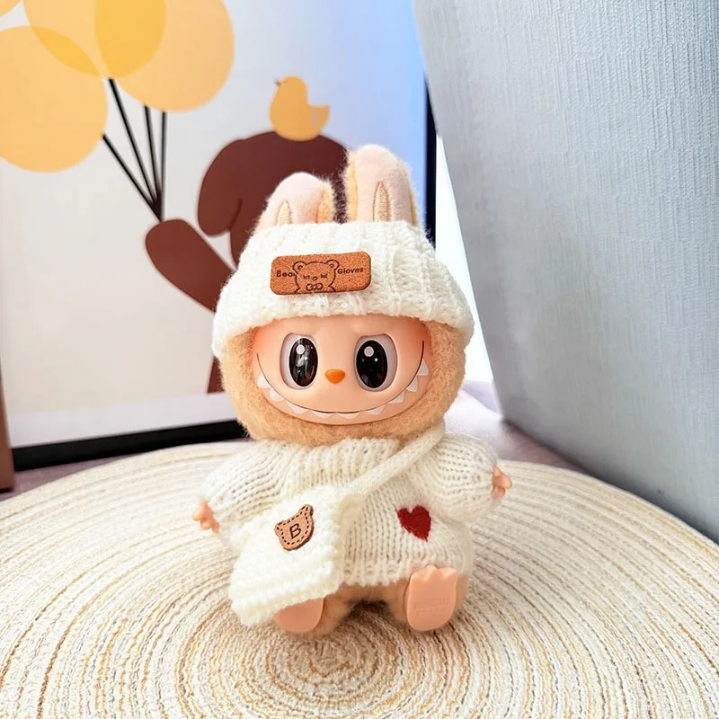 Accessoires de poupée lapin Labubu mignons avec vêtements tricotés, oreilles de lapin, chapeau, pull en forme de cœur pour collectionneurs de jouets, vêtements Labubu