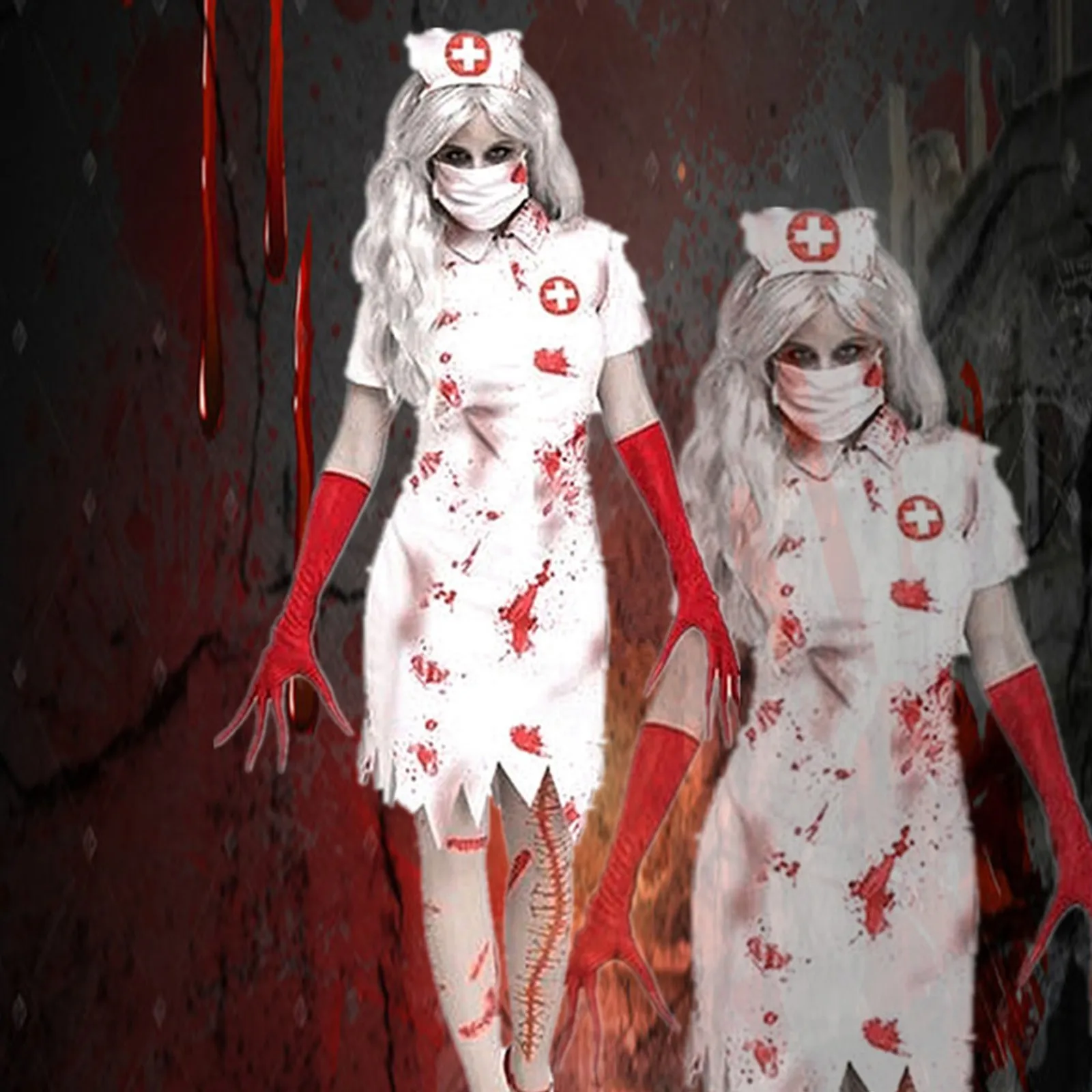 

Halloween Cosplay Costumes Dress Women Adult Horror Vampires Zombie Bloody Nurse Carnival Fancy Party Dresses Clothing Vestidos