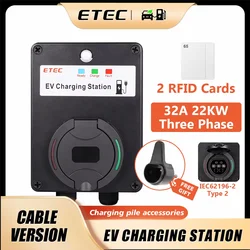ETEC EVSE Wallbox EV Charger Wall Type2 32A 22kw/7kw Single/Three Phase Mount Charging Station Socket RCMU RFID EKEC4