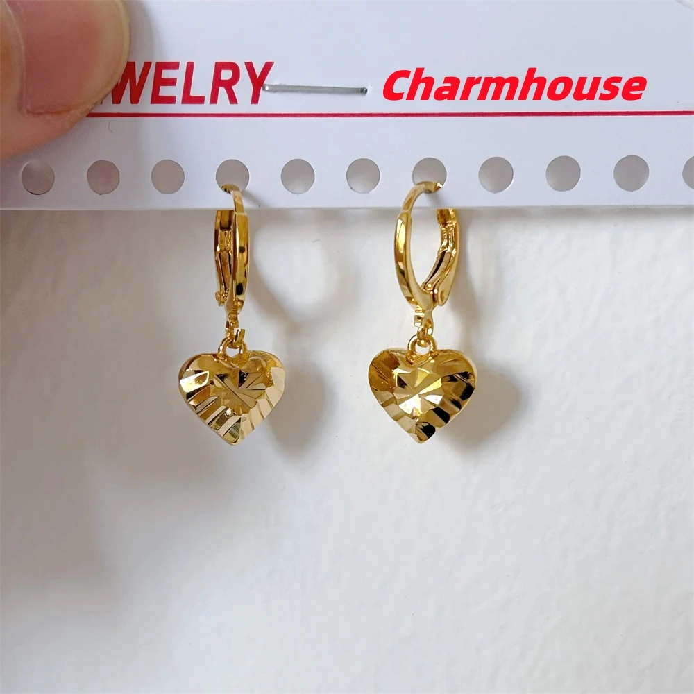 Yellow Gold Plated Bead Cross Heart Dangle Earrings for Women Stainless Steel Hoop Earing Pendientes Mujer Trendy Jewelry Gifts