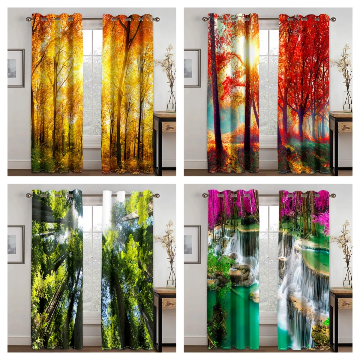 

Nature Landscape Scenery Forest Tree Falls Window Curtains Drapes for Kids Bedroom Living Room Kitchen Door Home Decor 2Pieces