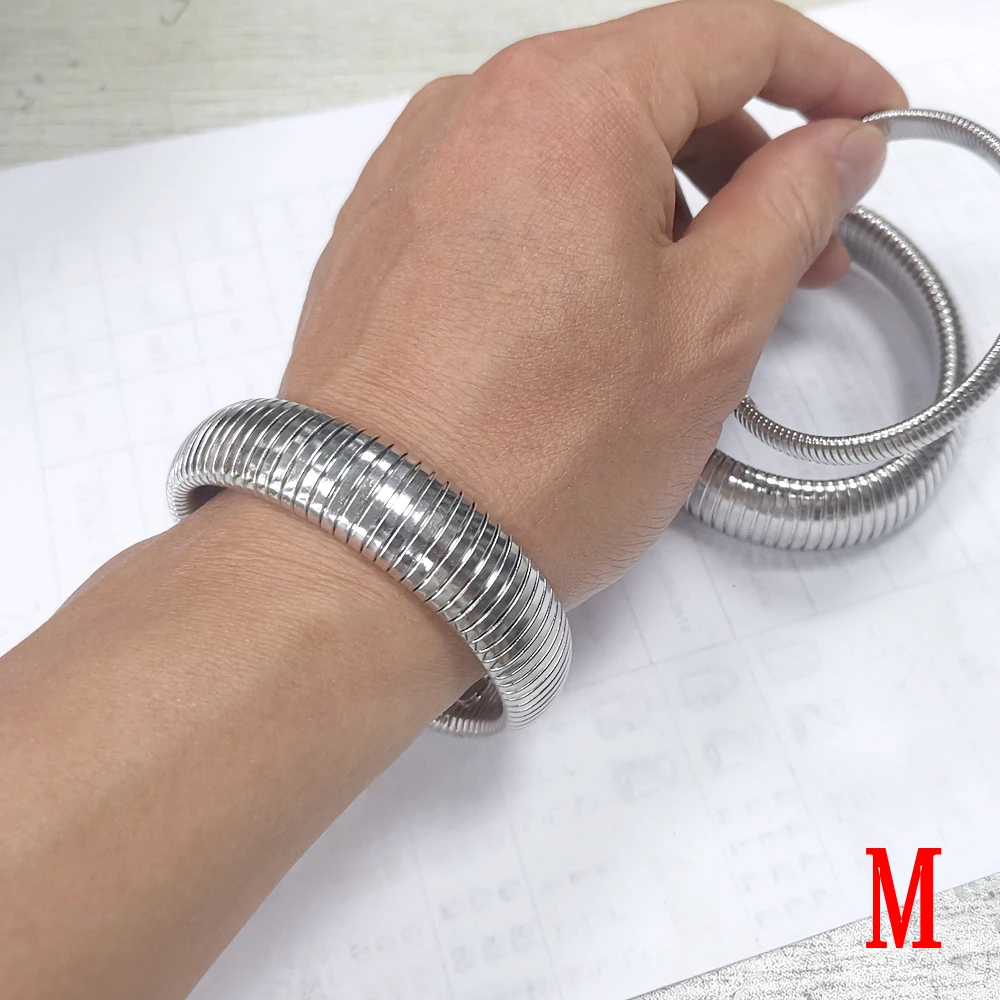 8mm/16mm/ 20mm Stainless Steel Rock Stretchable Spring Bracelet Bangle For Mens Women Gift Silver Cool