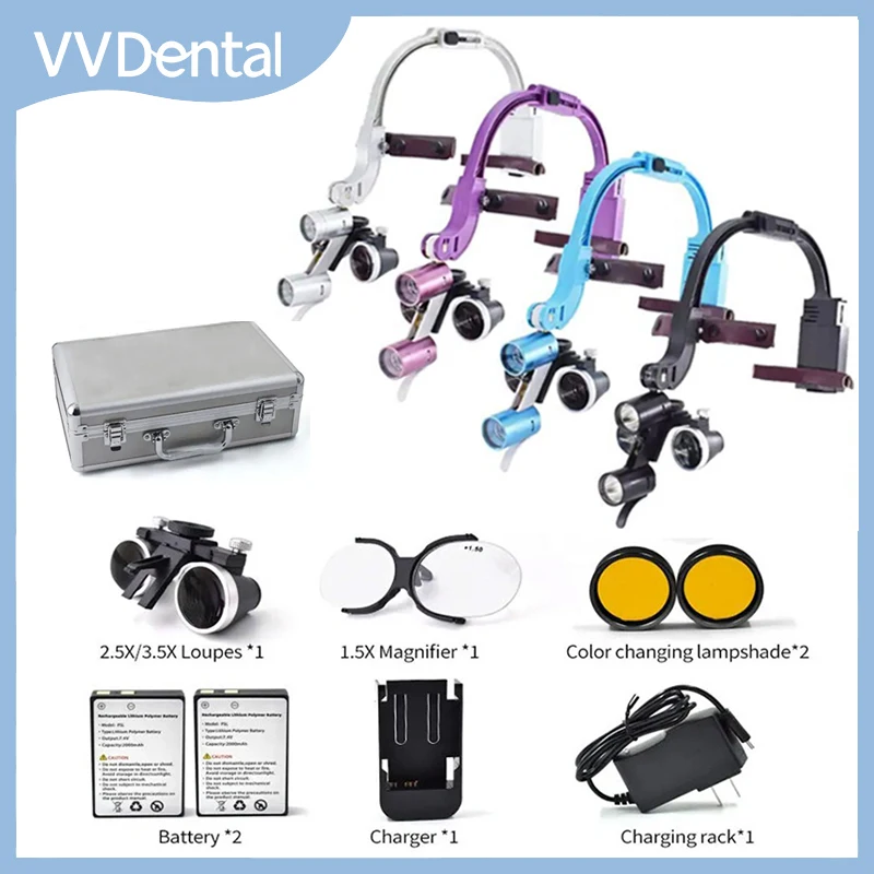 

VVDental LED Head Light Lamp 5W Dentisit Surgical Headlight 2.5X 3.5X Magnification Binocular Loupes With 2 Filters Dental Tools