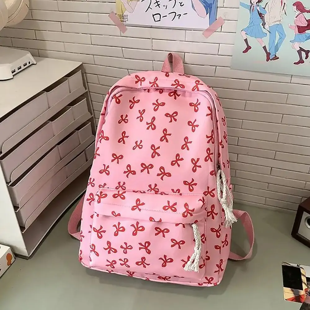 1Pcs Durable Lightweight Bow Backpack Nylon Cute Teenagers Shoulder Bag Large Capacity Students School Bag for Girls