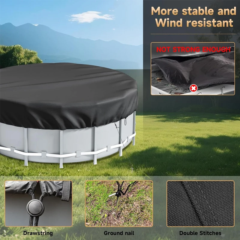 210D Universal Round Pool Cover Compatible with Intex Bestway 6/8/10/12/15ft Outdoor Inflatable Above Ground Swimming Pools