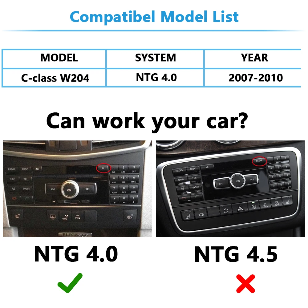 Mercedes w204 apple carplay ntg4.0 interface retrofit sem fio android auto plug and play suporte telefone espelho câmera reversa