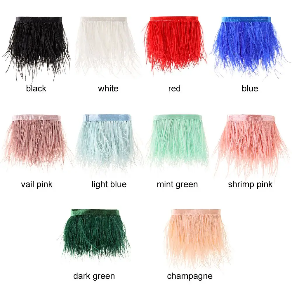 Accessoires de loisirs créatifs pour fêtes : Plumes, Rubans, Plumes de struzzes à bordure de ruban, largeur 8-10 cm, 1 mètre de long