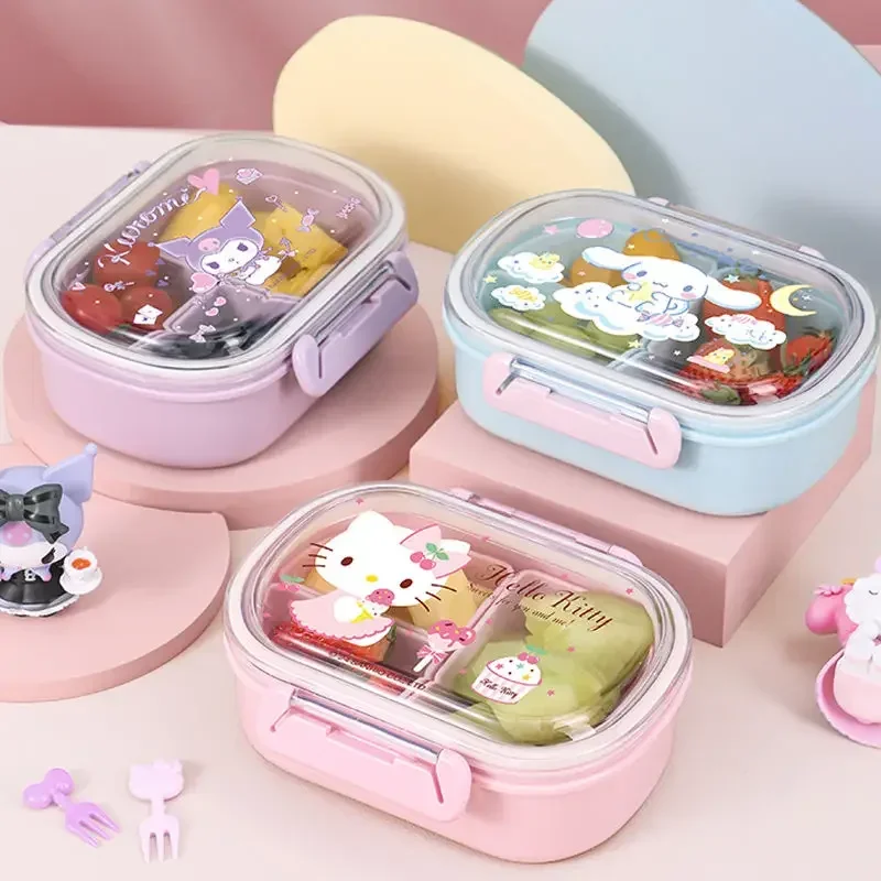 Sanrio Kuromi Anime Kawaii Cinnamoroll Fruit Box, lindo dibujos animados Kuromi, separación portátil, mantenimiento fresco, Bento Box, regalos para niños