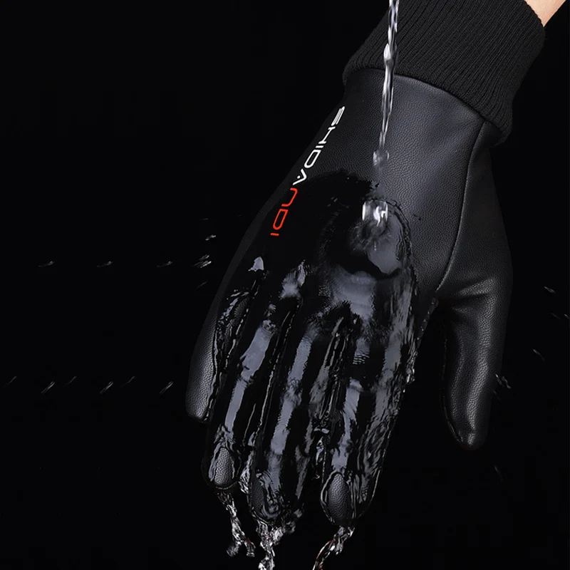 الشتاء الرجال قفازات مقاوم للماء يندبروف بولي Leather الجلود الدافئة الرياضة في الهواء الطلق قفازات ركوب الخيل شاشة تعمل باللمس أصابع كاملة قفازات الصيد