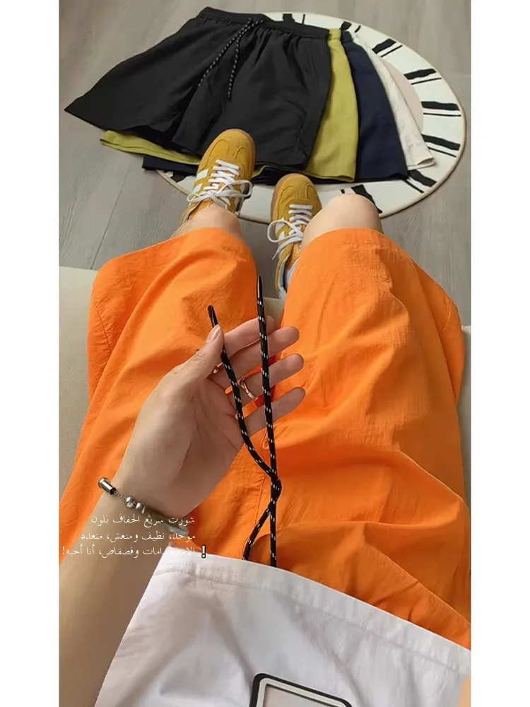 

Dopne Orange Ice Silk Qui Dry orts Мужские летние тонкие брюки длиной до колена с четырьмя пятью брюками Пляжные повседневные брюки свободного покроя Strai...